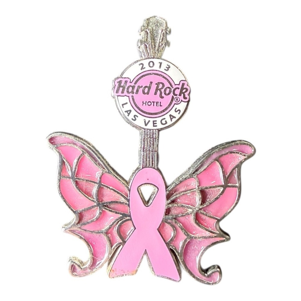 Hard Rock Hotel Las Vegas 2013 Breast Cancer Awareness Butterfly Pin Pink Guitar